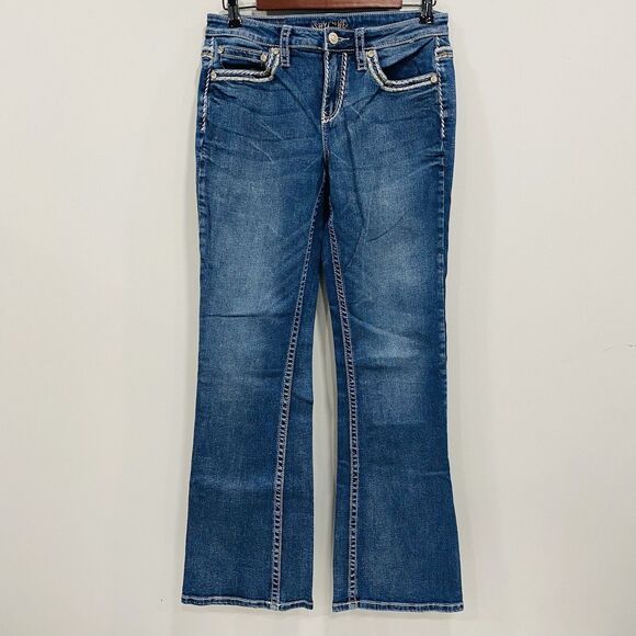 SHYANNE 29x32 Thick Stitch Rhinestone Medium Wash Boot Cut Jeans Short Western - Picture 2 of 15